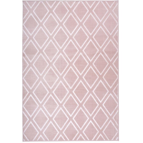 Tapis Imprimé Losange Fait Main "Monroe III" Rose 81 x 150 cm (1/4)