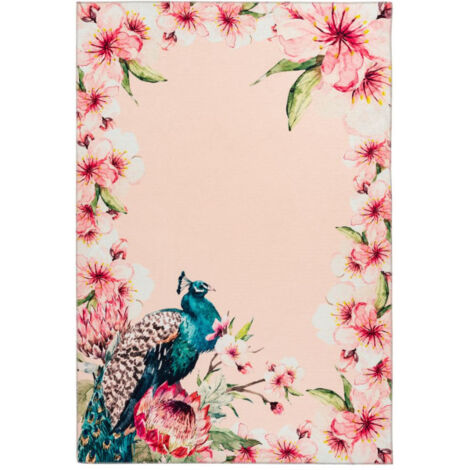 Tapis Imprimé Fleuri à Poils Courts "Blossom" Crème 80 x 150 cm (1/4)