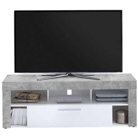 Meuble TV 1 Tiroir Design "Biotin" 150cm Gris (1/2)