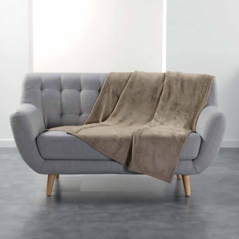 Plaid Uni en Flanelle "Flanou" 125x150cm Taupe (1/4)