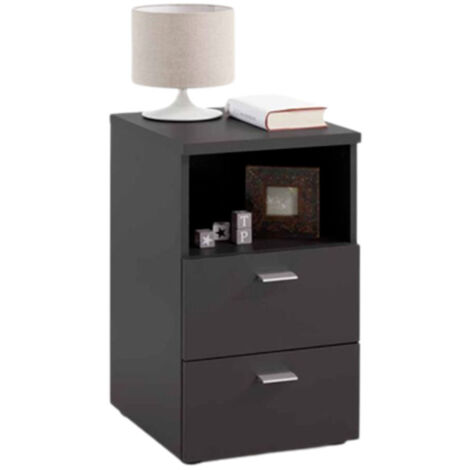 Table de Chevet 2 Tiroirs "Macom" 61cm Noir (1/4)