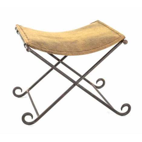 Tabouret Pliable en Cuir "Rodéo" 58cm Marron (1/5)