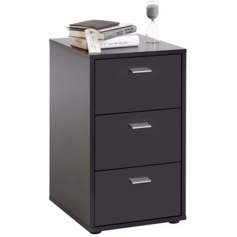 Table de Chevet 3 Tiroirs Design "Gania" 62cm Noir (1/3)