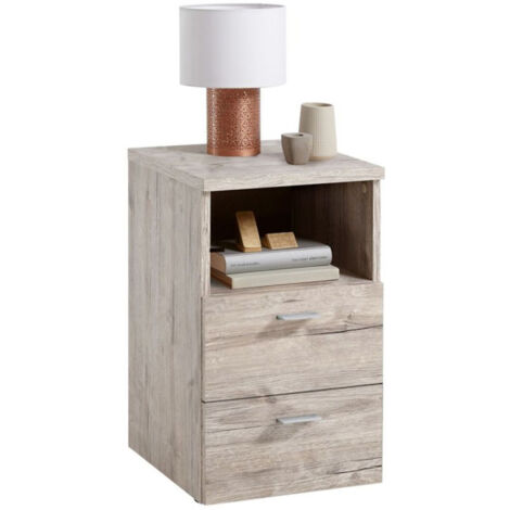 Table de Chevet 2 Tiroirs "Macom" 61cm Chêne Sable (1/3)