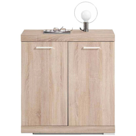 Commode 2 Portes Design "Cazeg" 89cm Chêne Clair (1/4)