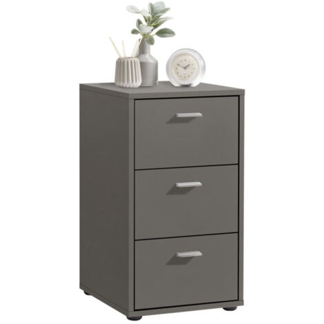 Table de Chevet 3 Tiroirs Design "Gania" 62cm Gris (1/2)