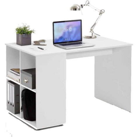 Bureau & Étagère Design "Trent" 117cm Blanc (1/2)