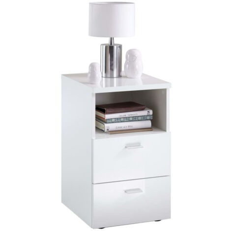 Table de Chevet 2 Tiroirs "Macom" 61cm Blanc Laqué (1/3)