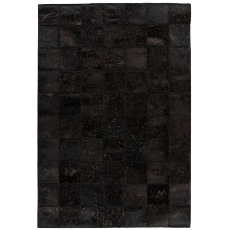 Tapis Patchwork en Cuir Fait Main "Voila" Noir 120 x 170 cm (1/4)