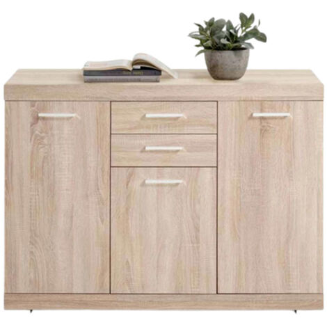Commode 3 Portes & 2 Tiroirs "Cazeg" 120cm Chêne (1/5)