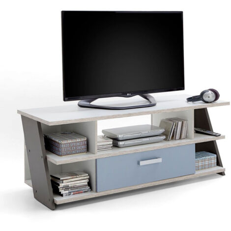 Meuble TV 5 Niches "Anoya" 135cm Chêne & Blanc (1/3)