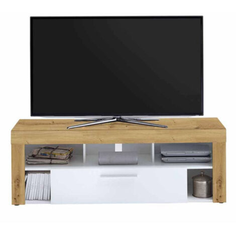 Meuble TV 1 Tiroir Design "Biotin" 150cm Chêne (1/2)