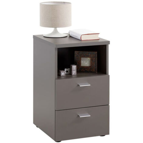 Table de Chevet 2 Tiroirs "Macom" 61cm Gris (1/3)