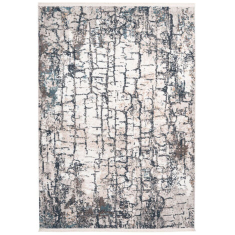 Tapis Vintage à Franges "Akropolis I" Gris & Bleu 80 x 150 cm (1/4)