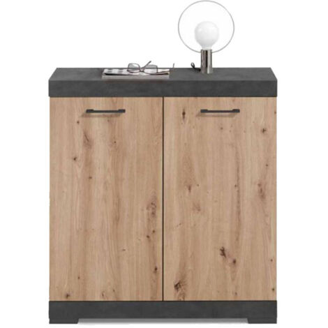 Commode 2 Portes Design "Cazeg" 89cm Chêne (1/3)