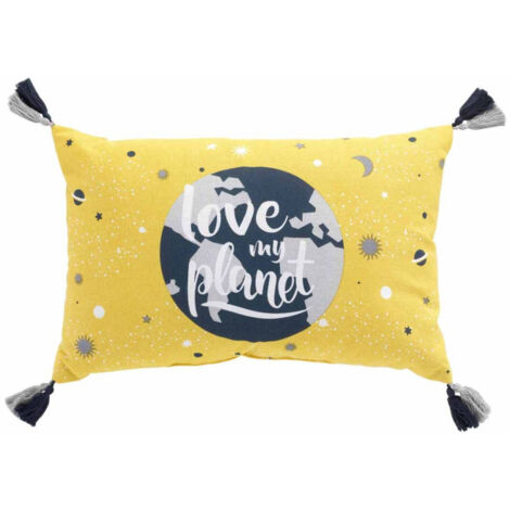 Coussin à Pompons "Petit Astronaute" 30x50cm Jaune (1/2)