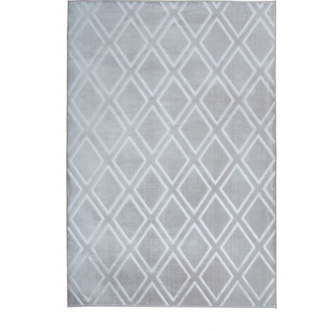 Tapis Imprimé Losange Fait Main "Monroe III" Gris Bleu 80 x 300 cm (1/4)