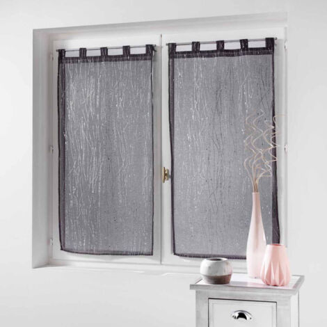 Paris Prix – Paire de voilages 'Filiane' 45x120cm – Polyester gris anthracite – Accroche à passant – Entretien facile