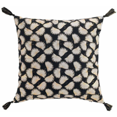 Coussin Déco à Pompons "Tosane" 45x45cm Noir (1/3)