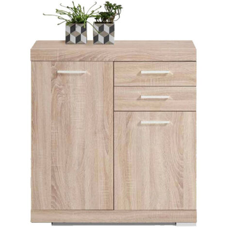 Commode 2 Portes & 2 Tiroirs "Cazeg" 89cm Chêne (1/4)