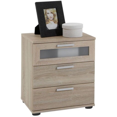 Table de Chevet 3 Tiroirs Design "Vyza" 53cm Chêne (1/3)