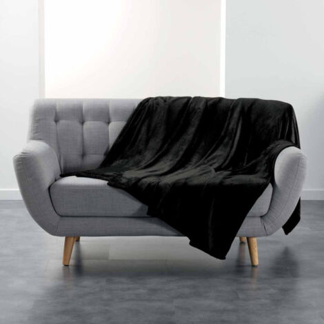 Plaid Uni en Flanelle "Flanou" 180x220cm Noir (1/4)