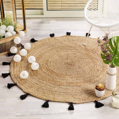 Tapis rond en laine tuftée et jute tressé blanc D200 Khara | Maisons du Monde