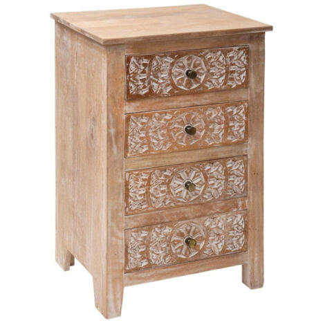Atmosphera – Chiffonnier 4 tiroirs en bois manguier 80cm – Dimensions L. 50 x l. 40 x H. 80 cm – Facile d'entretien – Couleur naturel (1/5)