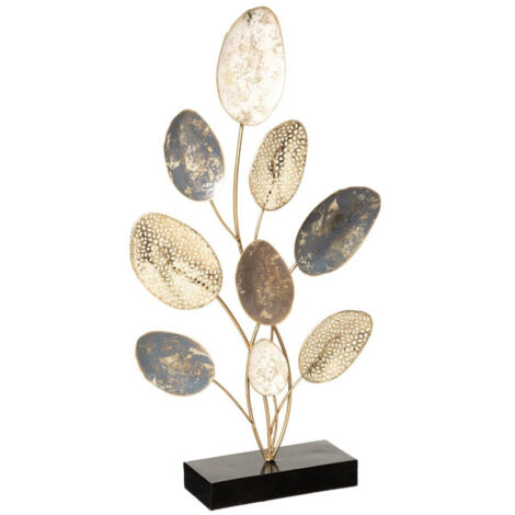 Atmosphera – Décoration à poser motif feuille 53cm – Fer et ciment – Multicolore – Élégante et tendance – Facile d'entretien
