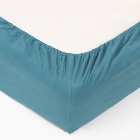 Drap Housse Lavable Coton "Maria" 160x200cm Bleu Canard