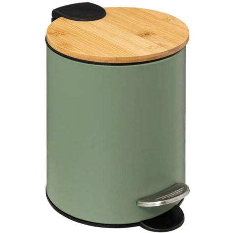 Five Simply Smart – Poubelle de salle de bain 3L en métal kaki – Système Soft Close – Dimensions D. 17 x H. 24 cm – Design moderne
