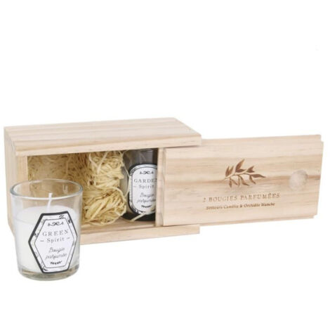 Lot de 2 Bougies Parfumées "Coffret Bois" 6cm Blanc (1/2)