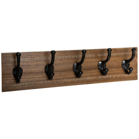 Atmosphera – Patère murale 5 crochets 49cm en fer et MDF – Fixation murale simple – Pour entrée, chambre ou bureau – Design moderne naturel