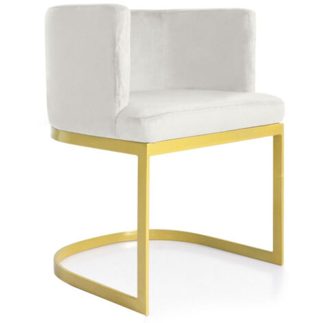 Chaise Design en Velours "Noemy" 75cm Blanc & Or (1/5)