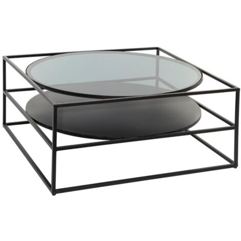 Table Basse Design Verre & Métal "Yoho" 90cm Noir
