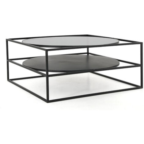 Table Basse Design Verre & Métal "Yoho" 90cm Noir