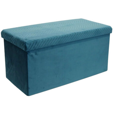 Banquette Coffre Pliable Velours "Zigzag" 76cm Bleu (1/4)