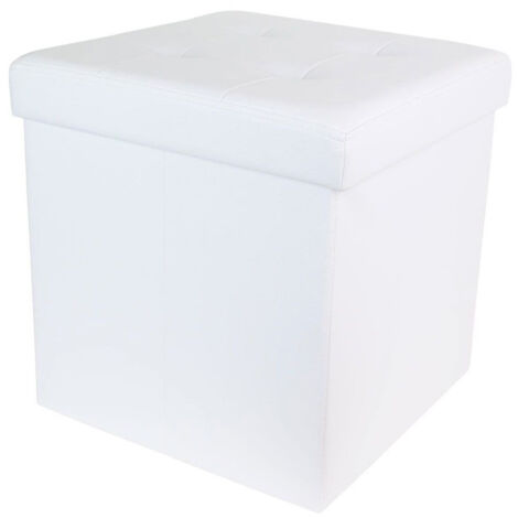 Pouf Coffre Pliable Capitonné "Cesaro" 37cm Blanc (1/3)