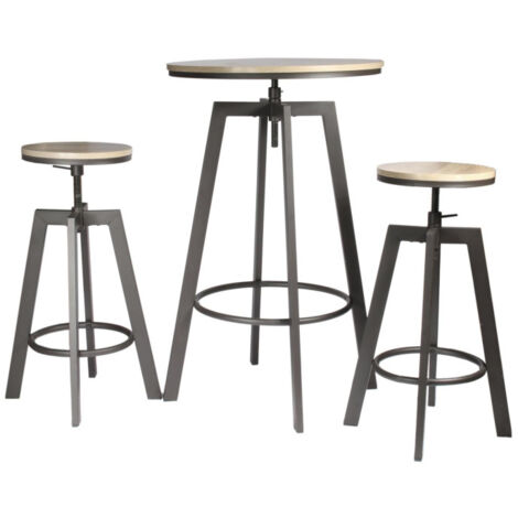 Ensemble Table de Bar & 2 Tabourets "Réglables" 93cm Gris (1/5)