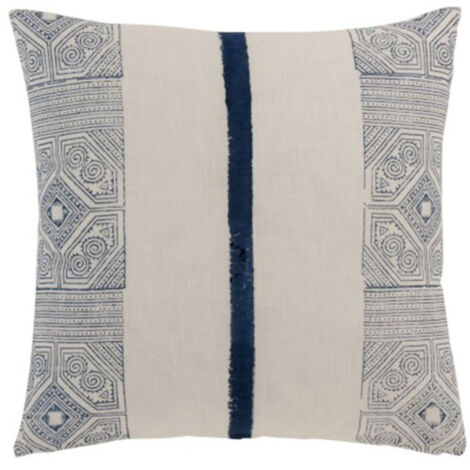 Coussin Carré Coton "Aztèque" 50x50cm Bleu & Blanc (1/3)