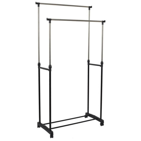 Paris Prix – Portant à vêtements sur roulettes double 160 cm noir – Hauteur réglable 90-160 cm – Charge max 10 kg – Métal durable
