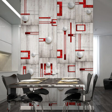 Papier Peint "Concrete, Red Frames & White Knobs" 50x1000cm (1/2)