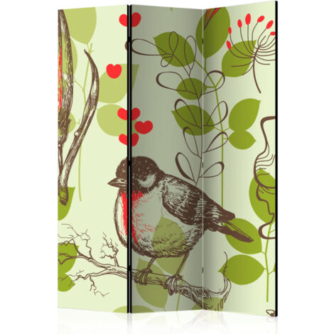 Paravent 3 Volets "Bird & Lilies Vintage Pattern" 135x172cm (1/2)