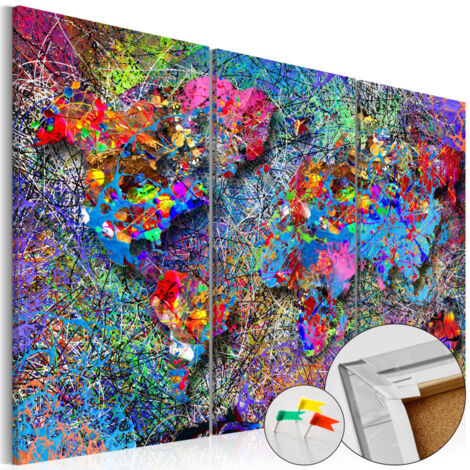 Tableau en Liège "Carte du Monde - Colourful Whirl" 40 x 60 cm (1/2)