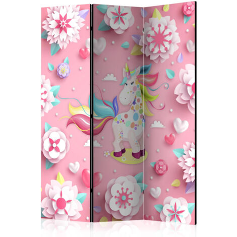 Paravent 3 Volets "Unicorn on Flowerbed" 135x172cm (1/2)