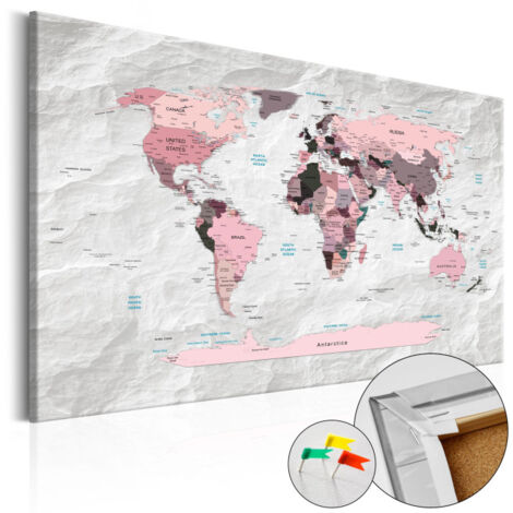 Tableau en Liège "Carte du Monde - Pink Continents" 40 x 60 cm (1/2)