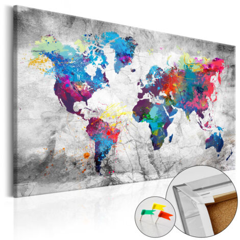 Tableau en Liège "Carte du Monde - World Map : Grey Style" 80 x 120 cm (1/2)