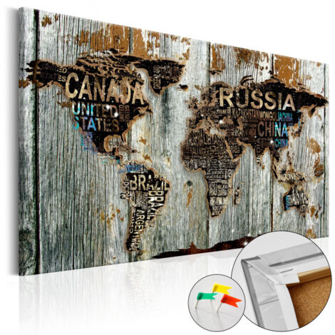 Tableau en Liège "Carte du Monde - Wooden Border" 60 x 90 cm (1/2)