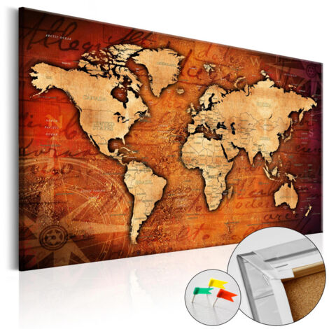 Tableau en Liège "Carte du Monde - Amber World" 40 x 60 cm