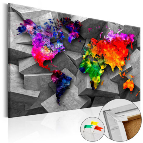 Tableau en Liège "Carte du Monde - Cubic World" 60 x 90 cm (1/2)